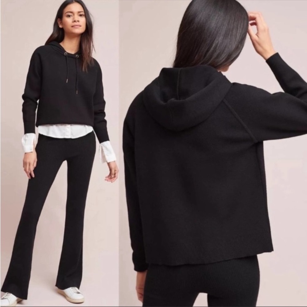 Anthropologie | MOTH Black Knit Hoodie Sweater Medium